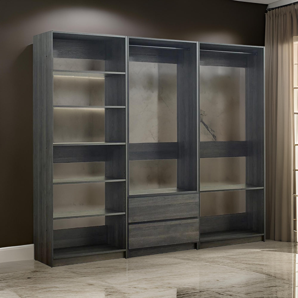 Dee Modular Closet System 2 Clothing Racks 6 Shelves Dark Gray Wood By Casagear Home BM319221