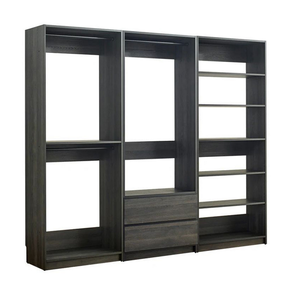 Dee Modular Closet System, 5 Floating Shelves, 2 Drawers, Dark Gray Wood By Casagear Home