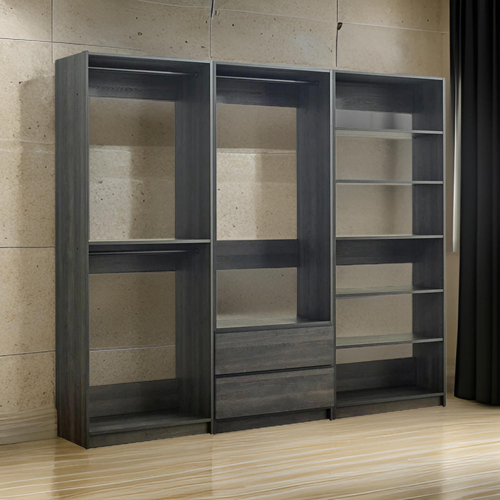 Dee Modular Closet System 5 Floating Shelves 2 Drawers Dark Gray Wood By Casagear Home BM319223