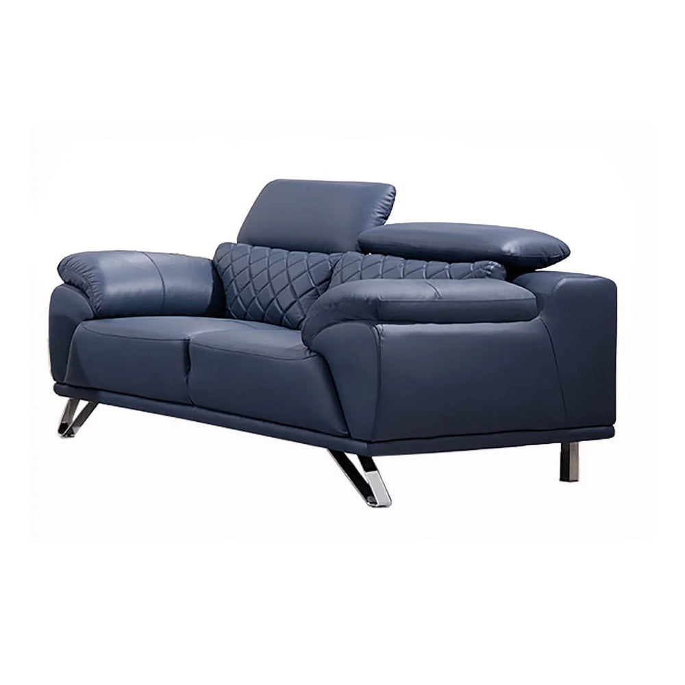 Cassie Loveseat Navy Blue Top Grain Leather Adjustable Headrest 67 Inch By Casagear Home BM319228