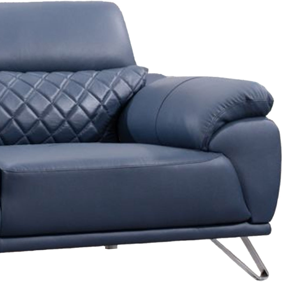 Cassie Sofa Navy Blue Top Grain Leather Adjustable Headrest 83 Inch By Casagear Home BM319229