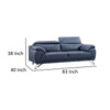 Cassie Sofa Navy Blue Top Grain Leather Adjustable Headrest 83 Inch By Casagear Home BM319229