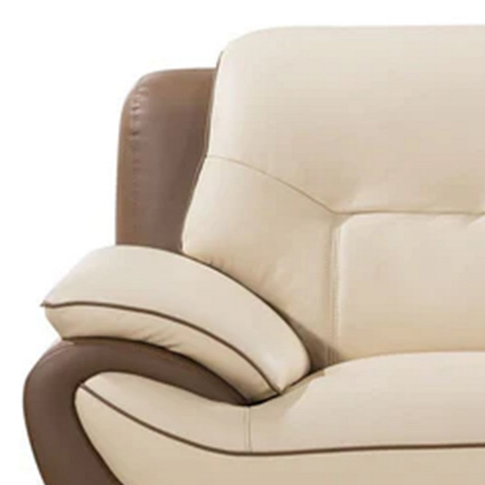 Diana Accent Chair 2 Tone Brown Cream Genuine Leather Steel Legs By Casagear Home BM319232