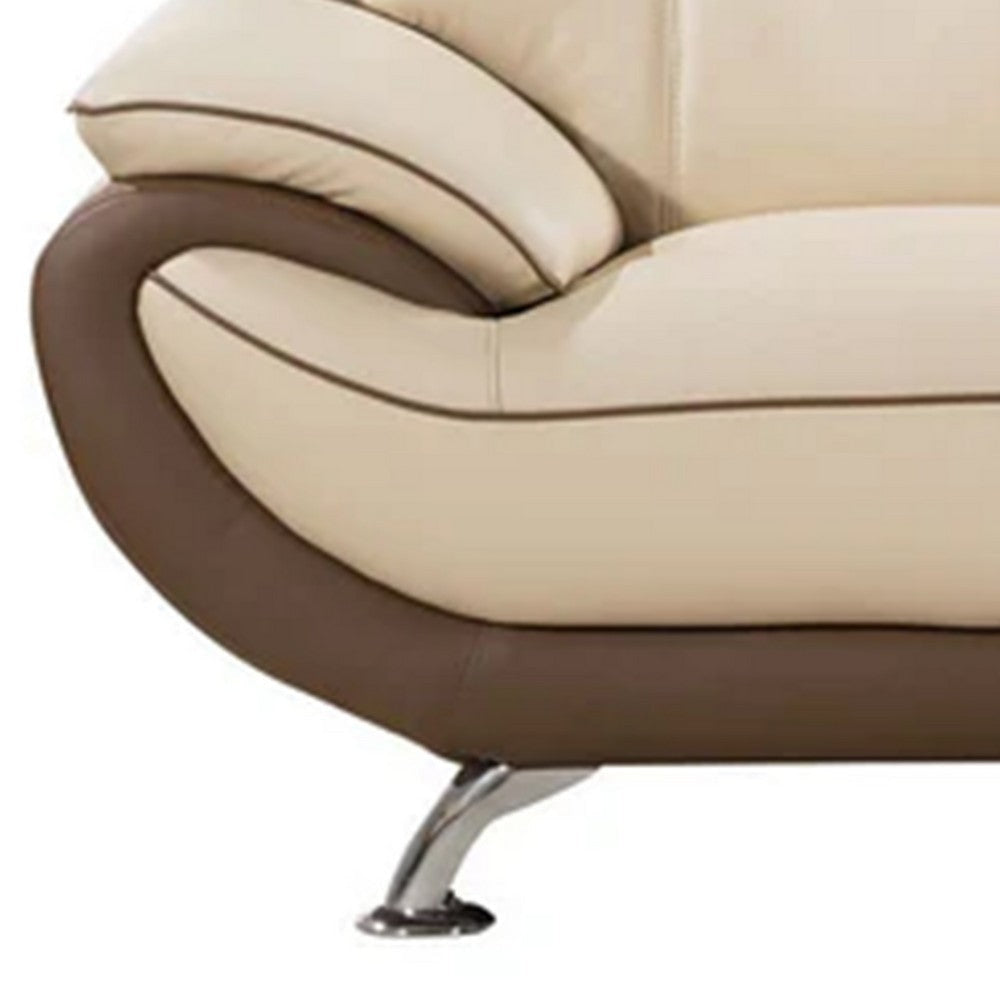 Diana Accent Chair 2 Tone Brown Cream Genuine Leather Steel Legs By Casagear Home BM319232