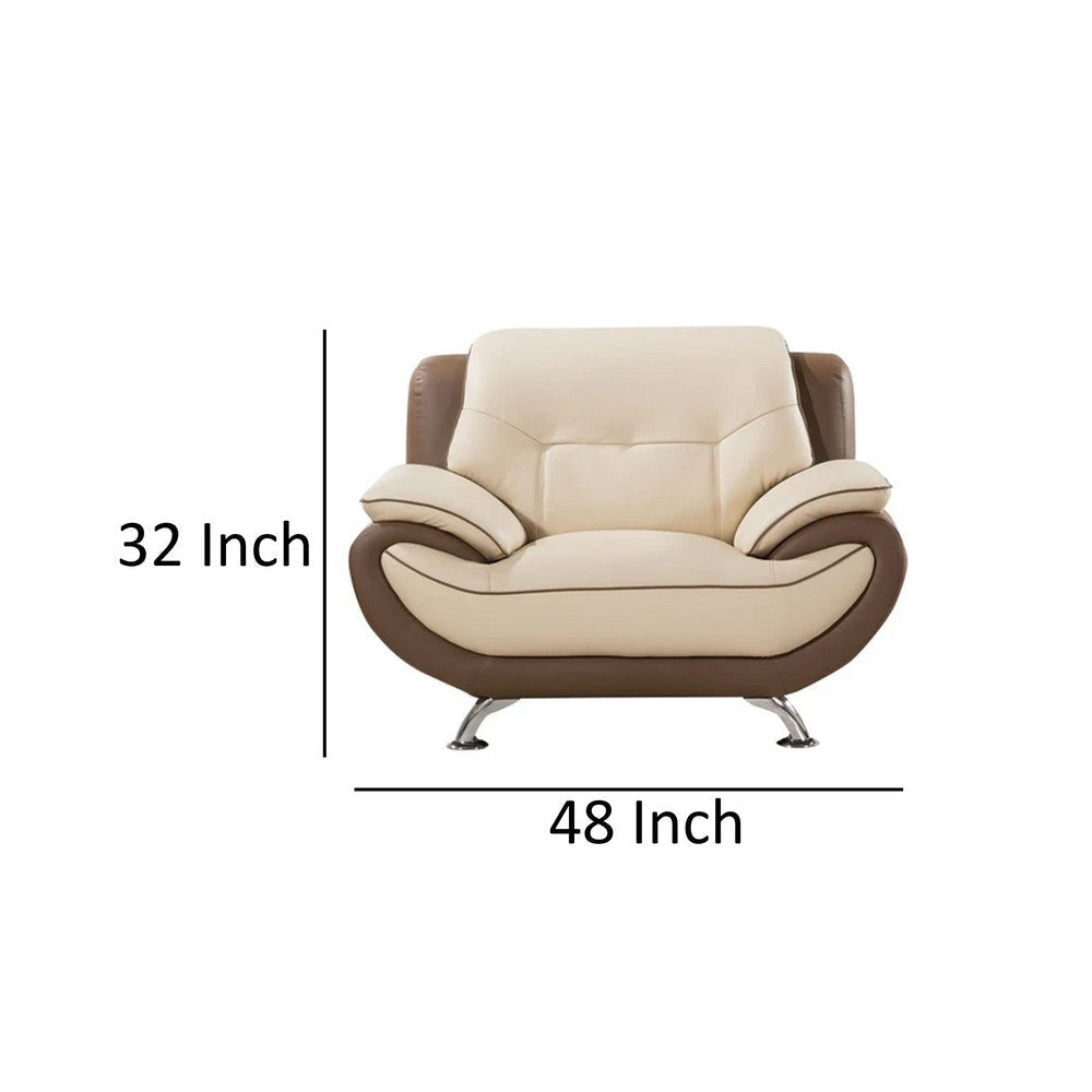 Diana Accent Chair 2 Tone Brown Cream Genuine Leather Steel Legs By Casagear Home BM319232