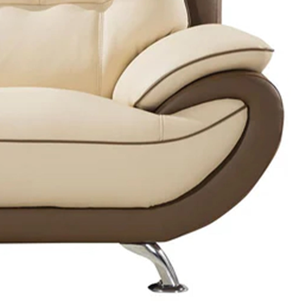 Diana Loveseat Plush 2 Tone Brown and Cream Genuine Leather 67 Inch By Casagear Home BM319233