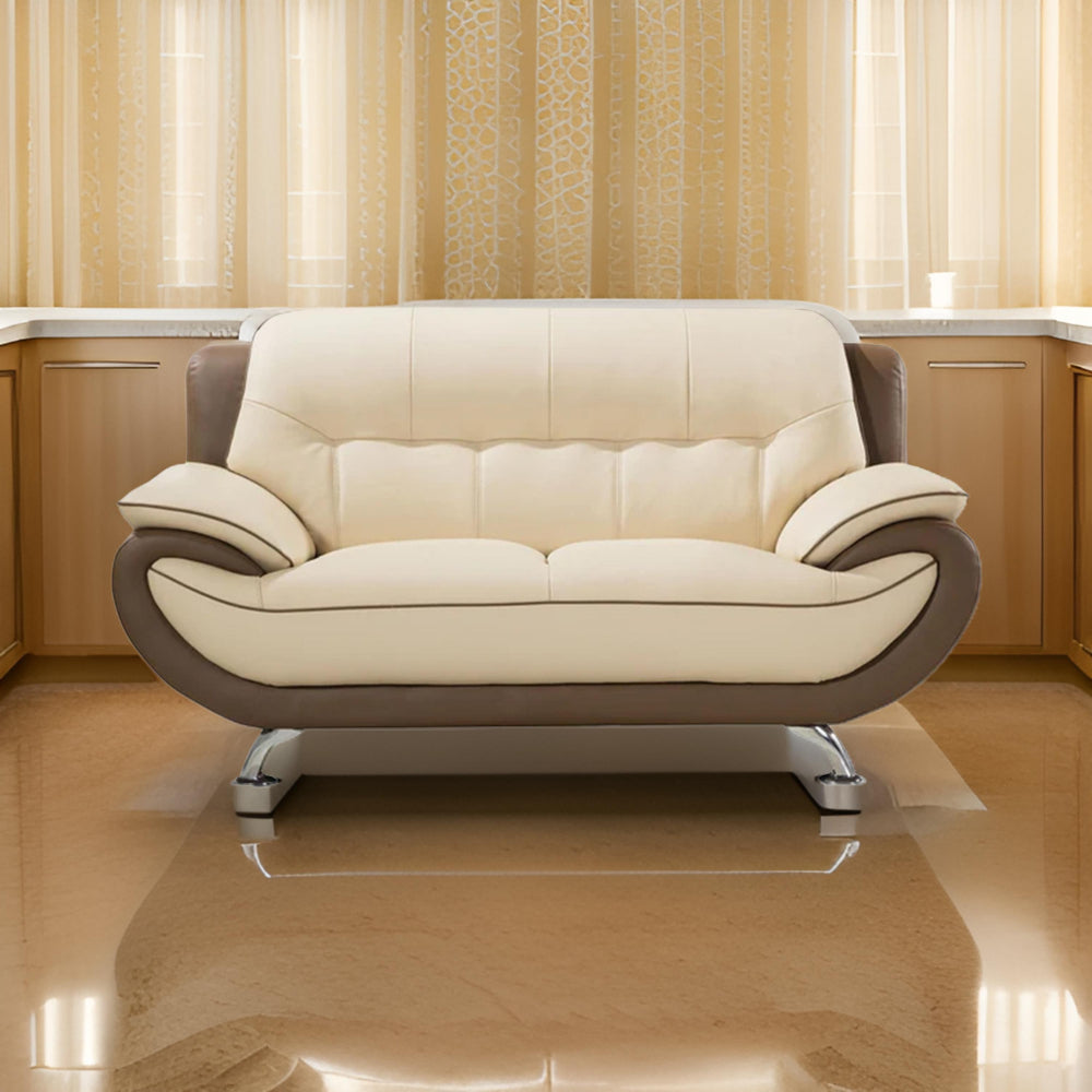 Diana Loveseat Plush 2 Tone Brown and Cream Genuine Leather 67 Inch By Casagear Home BM319233