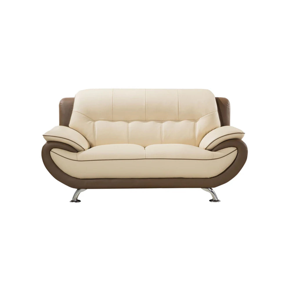 Diana Loveseat, Plush 2 Tone Brown and Cream Genuine Leather, 67 Inch By Casagear Home