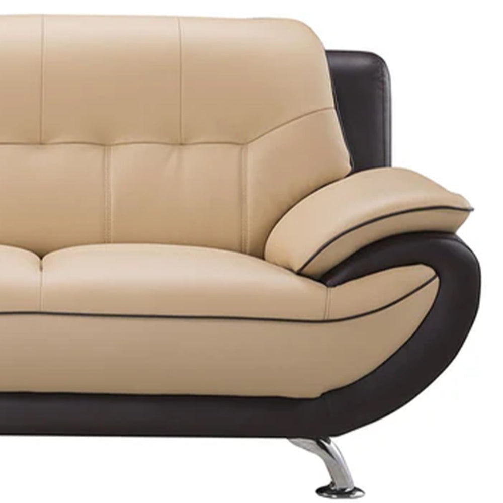 Diana Loveseat 2 Tone Brown Beige Genuine Leather Pillow Arms 67 Inch By Casagear Home BM319236