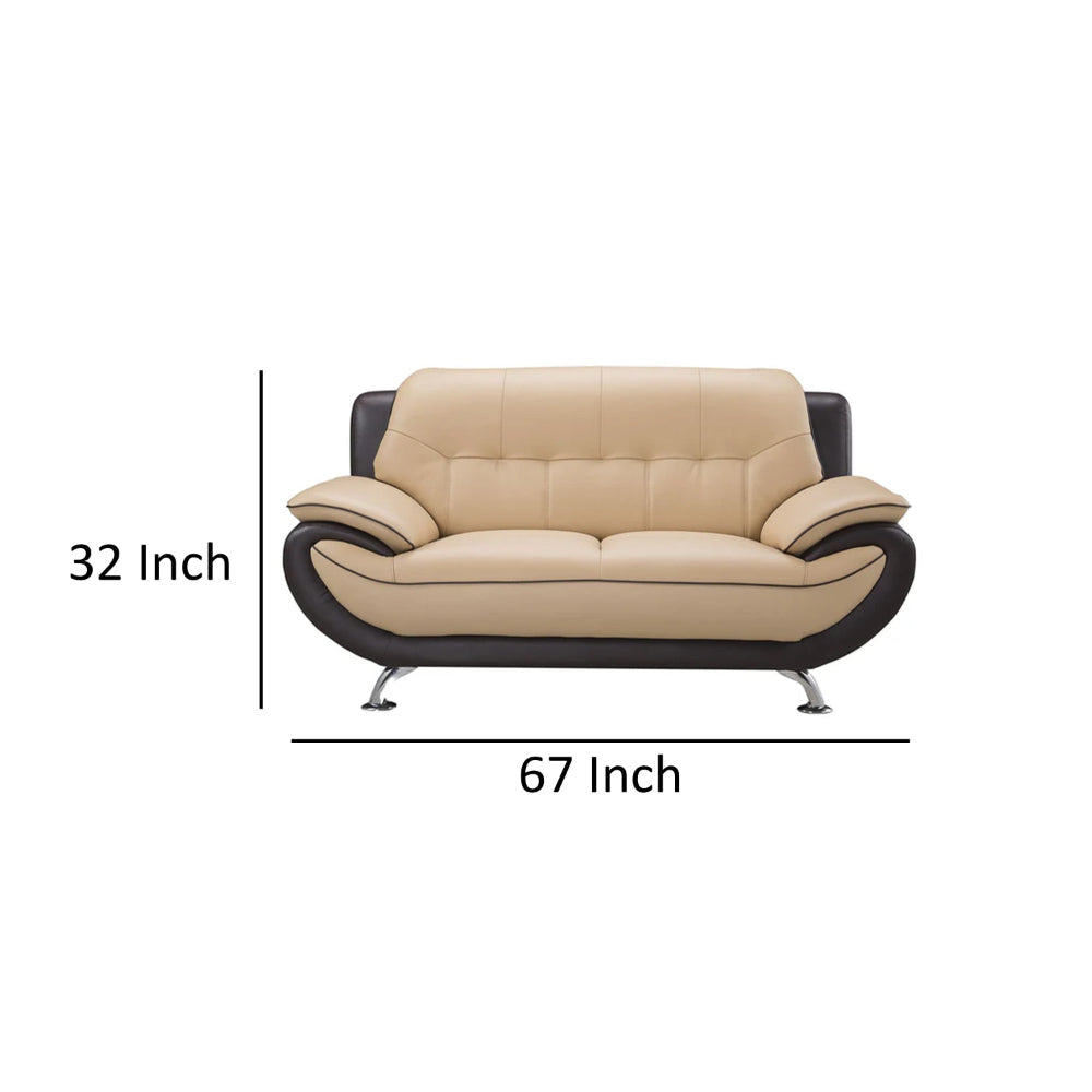 Diana Loveseat 2 Tone Brown Beige Genuine Leather Pillow Arms 67 Inch By Casagear Home BM319236