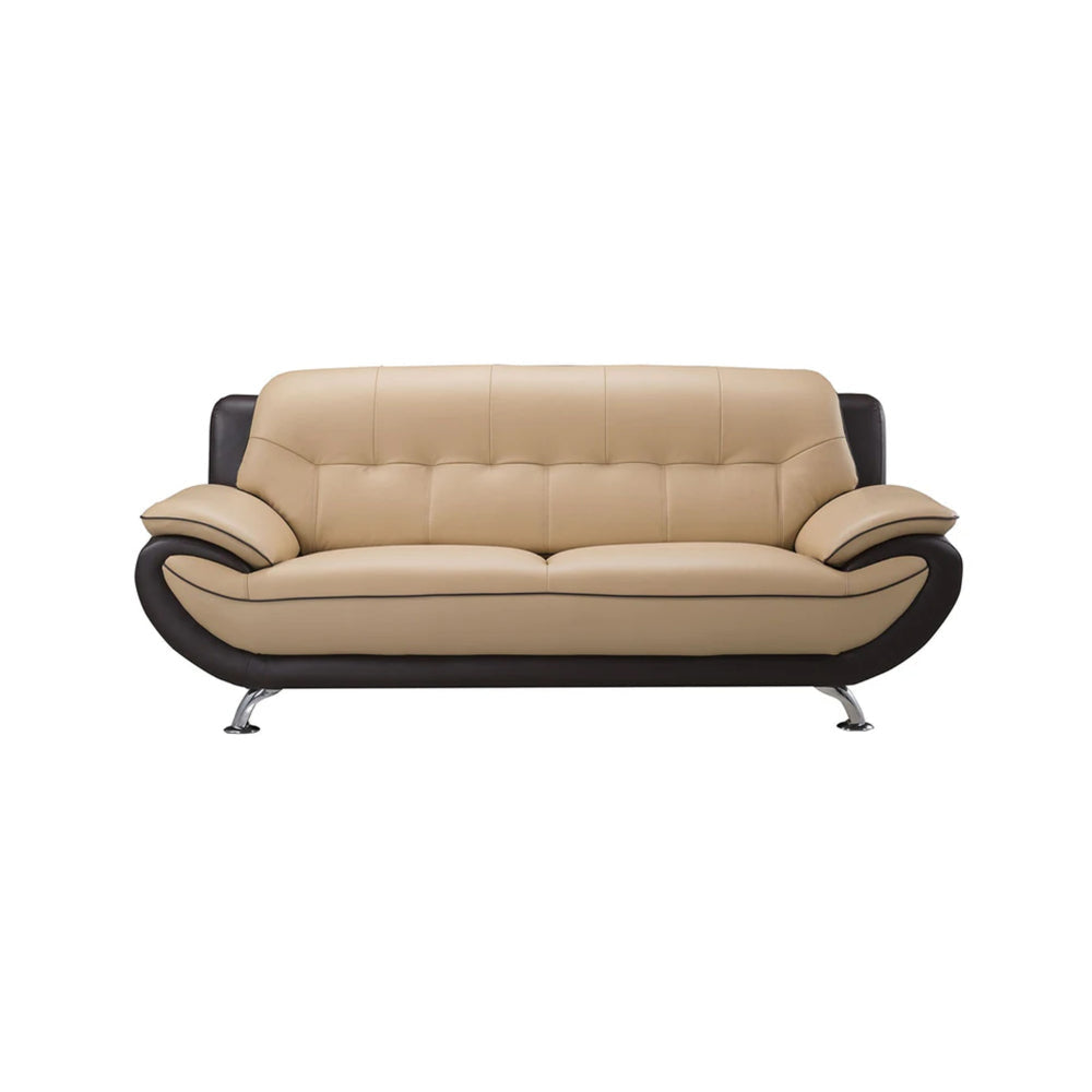 Diana 83 Inch Sofa 2 Tone Brown Beige Genuine Leather Pillow Arms Chrome By Casagear Home BM319237