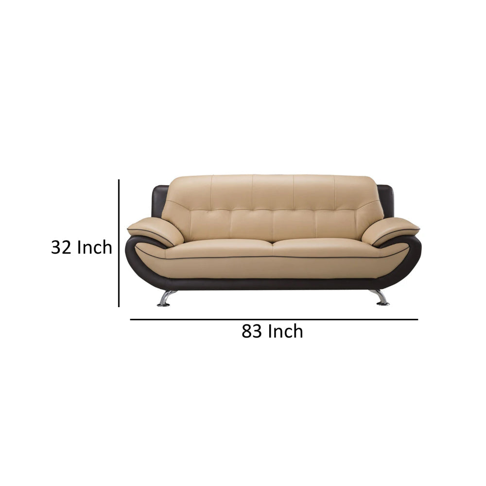 Diana 83 Inch Sofa 2 Tone Brown Beige Genuine Leather Pillow Arms Chrome By Casagear Home BM319237