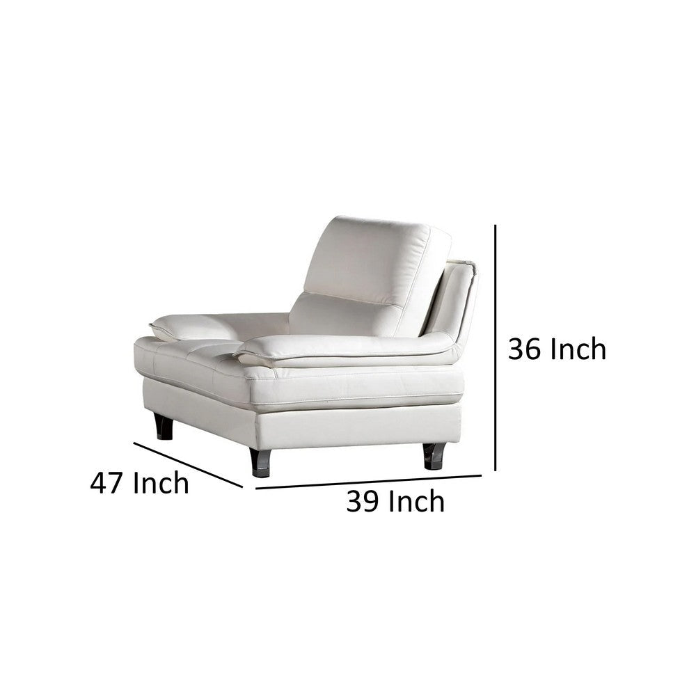 Ben Accent Chair White Genuine Leather Steel Legs Pillow Top Armrests By Casagear Home BM319241