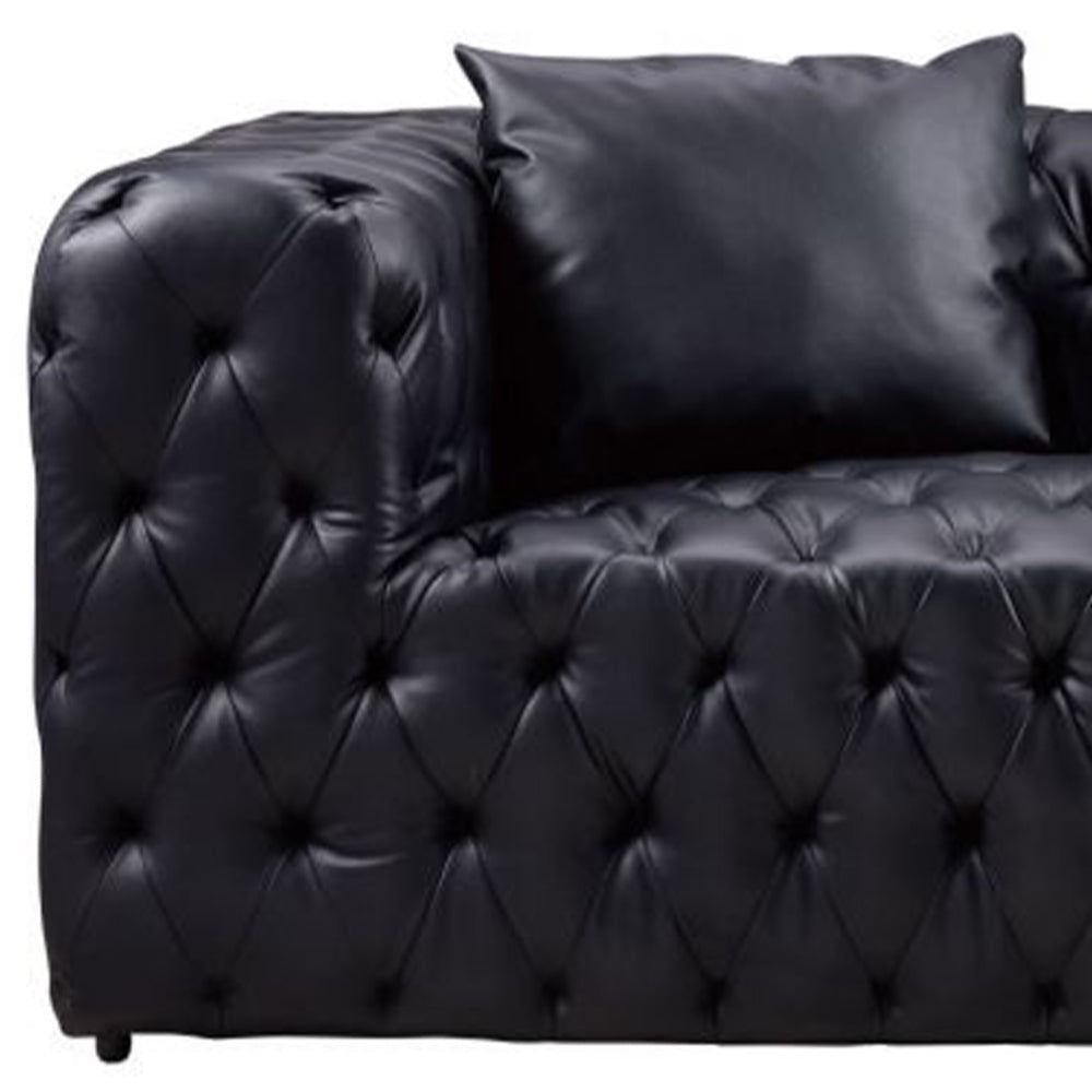 Sam Sofa Black Tufted Faux Leather Throw Pillows Chesterfield 84 Inch By Casagear Home BM319244