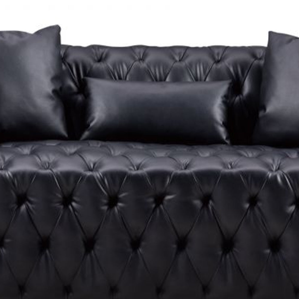 Sam Sofa Black Tufted Faux Leather Throw Pillows Chesterfield 84 Inch By Casagear Home BM319244