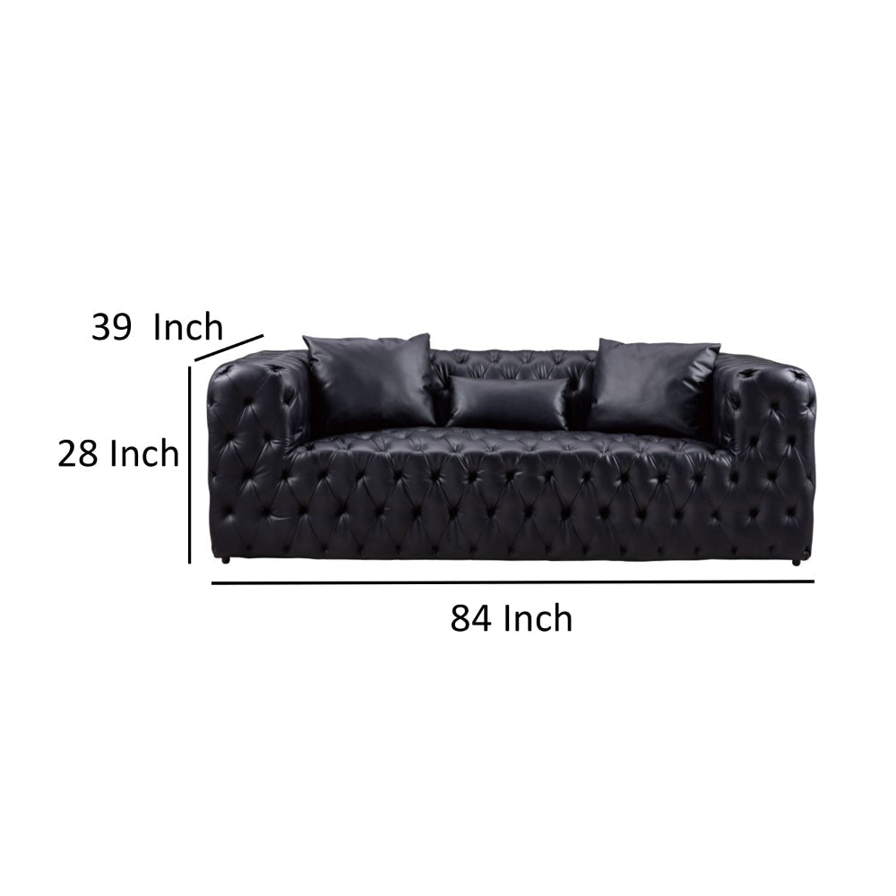 Sam Sofa Black Tufted Faux Leather Throw Pillows Chesterfield 84 Inch By Casagear Home BM319244