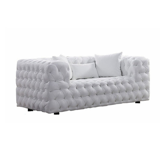 Sam 69 Inch Loveseat, Chesterfield White Tufted Faux Leather, Throw Pillows By Casagear Home