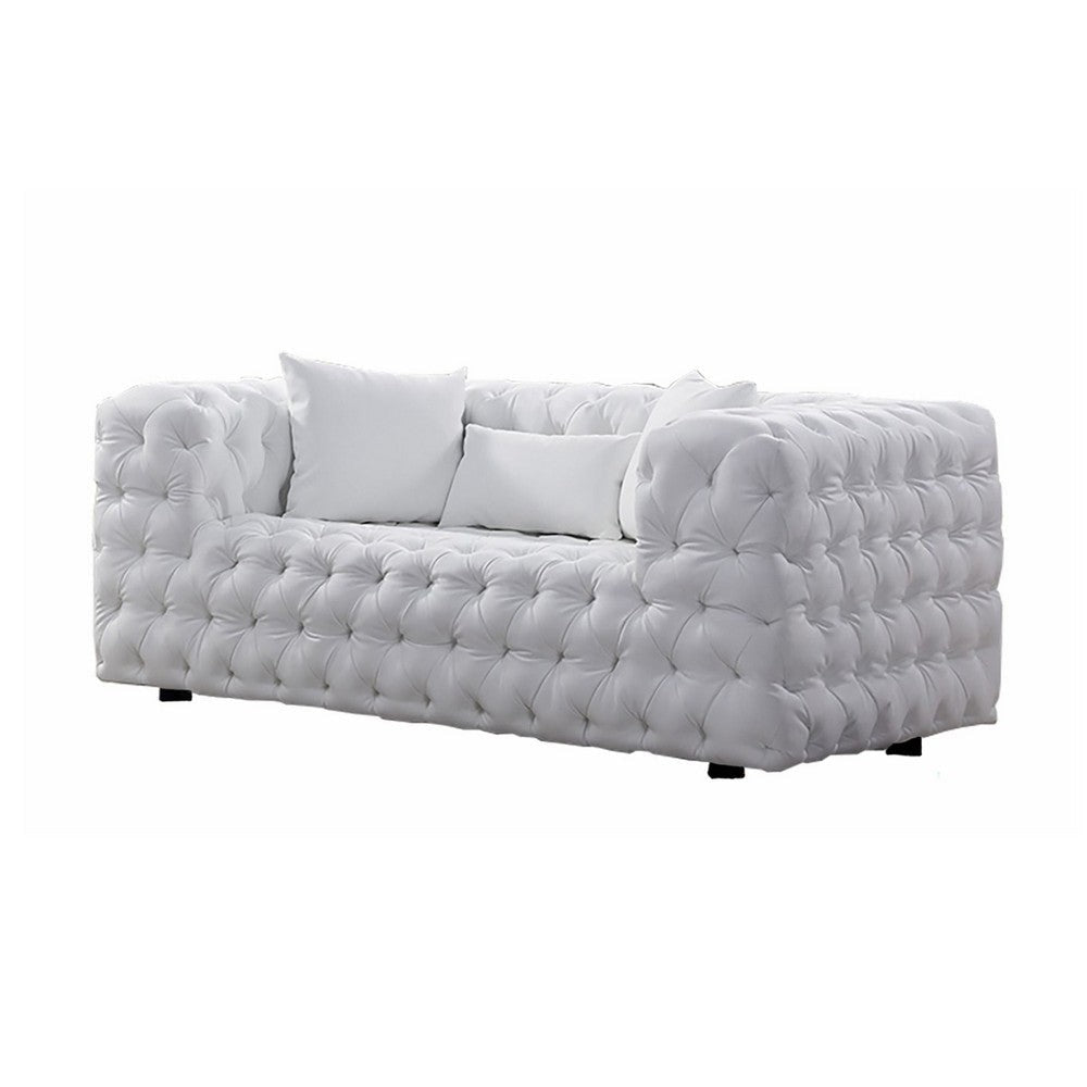 Sam 69 Inch Loveseat Chesterfield White Tufted Faux Leather Throw Pillows By Casagear Home BM319245