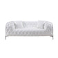 Sam 74 Inch Loveseat, White Tufted Faux Leather, Steel Legs, Throw Pillows By Casagear Home