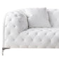 Sam Sofa White Tufted Faux Leather Throw Pillows Steel Legs 90 Inch By Casagear Home BM319248