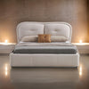 Layla King Size Bed Ivory Fabric Upholstery Padded and Tufted Headboard By Casagear Home BM319254