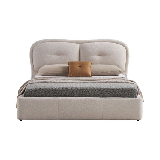 Layla Queen Size Bed, Ivory Fabric Upholstery, Padded and Tufted Headboard By Casagear Home