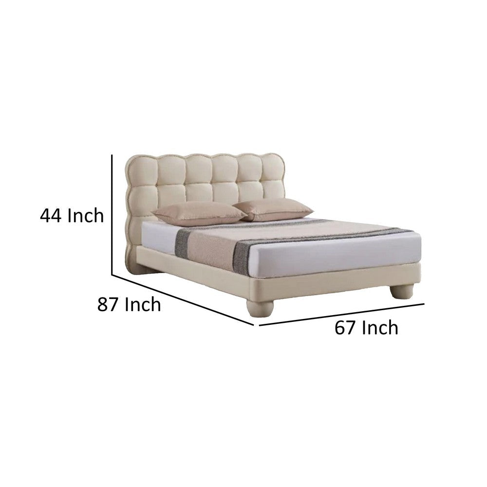 Alma Queen Bed Off White Faux Leather Upholstery Plush Tufted Headboard By Casagear Home BM319256