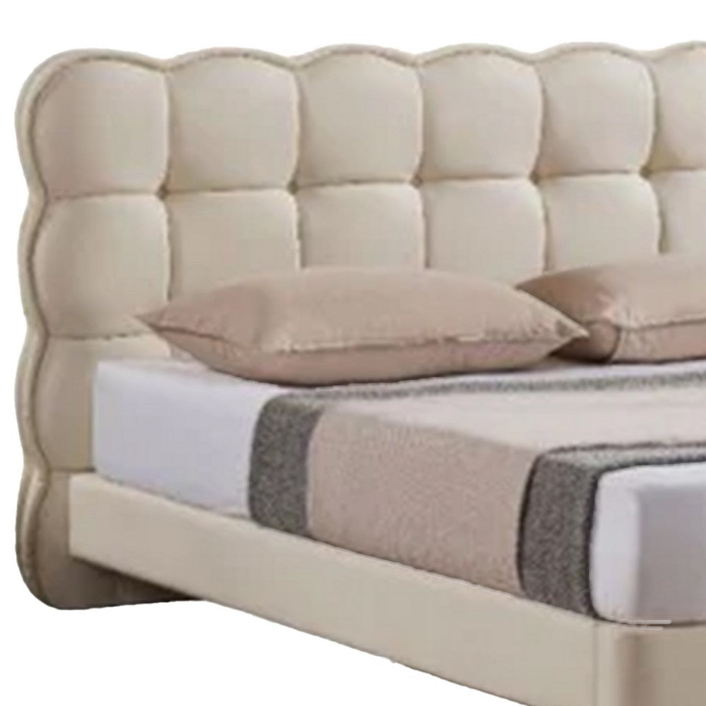 Alma Twin Bed Off White Faux Leather Upholstery Plush Tufted Headboard By Casagear Home BM319257