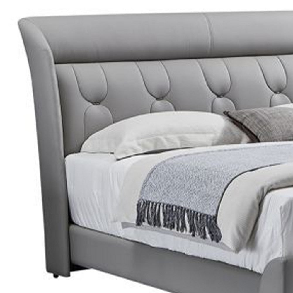 David Queen Size Bed Tufted Gray Top Grain Genuine Leather Upholstery By Casagear Home BM319258