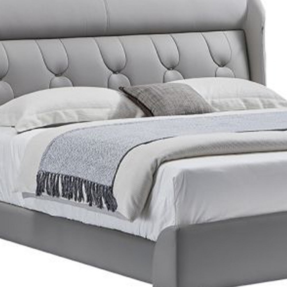 David Queen Size Bed Tufted Gray Top Grain Genuine Leather Upholstery By Casagear Home BM319258