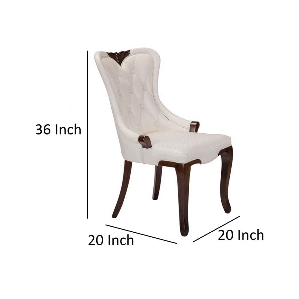 Tina Dining Chair Set of 2 Cream Faux Leather Foam Cushions Brown Wood By Casagear Home BM319263