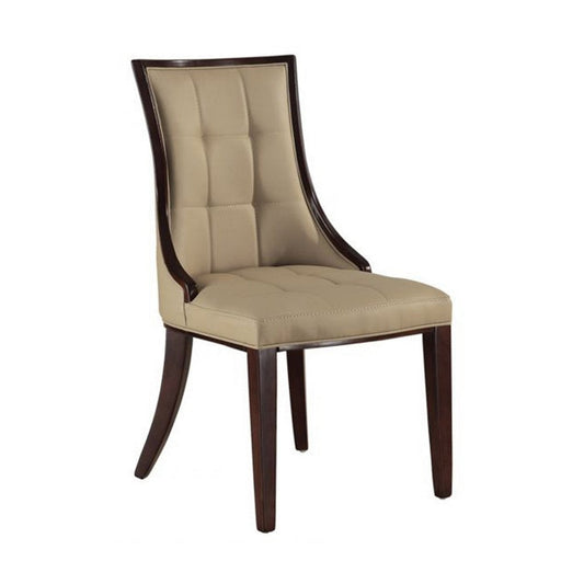 Glen Dining Chair Set of 2, Tufted Tan Faux Leather, Plush Foam, Brown Wood By Casagear Home