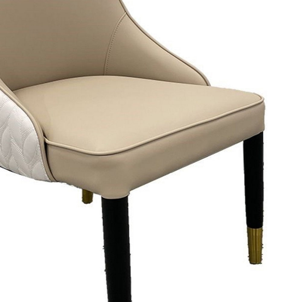 Mark Dining Chair Set of 2 Light Tan Ivory Faux Leather Black Wood Legs By Casagear Home BM319265