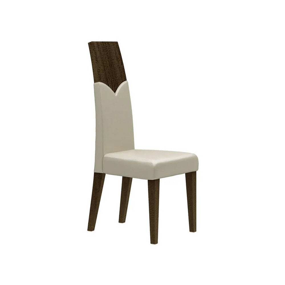 Mary Dining Side Chair Set of 2, White Faux Leather, Dark Walnut Brown Wood By Casagear Home