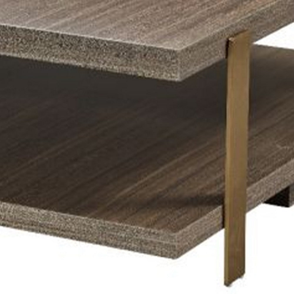 Hugo Coffee Table 39 Inch Square Lower Shelf Brown Wood Metal Frame By Casagear Home BM319271