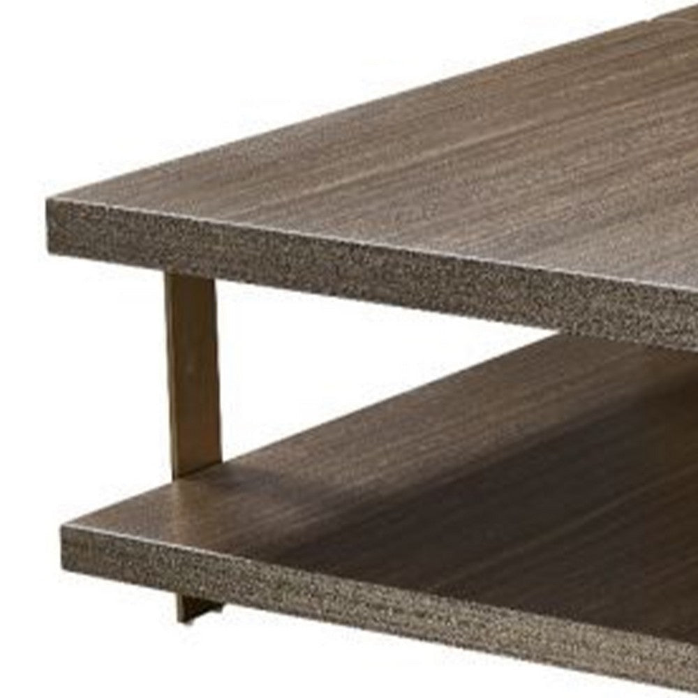 Hugo Coffee Table 39 Inch Square Lower Shelf Brown Wood Metal Frame By Casagear Home BM319271