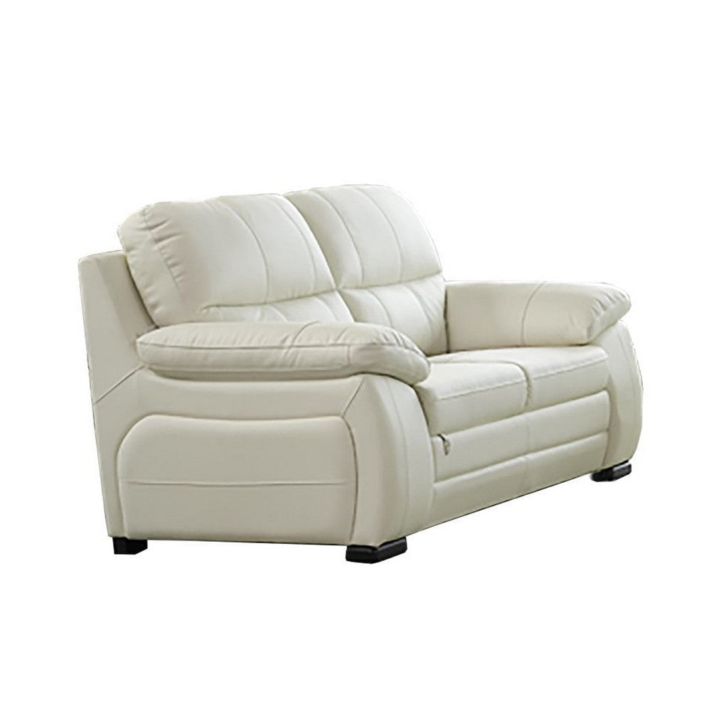 Zen Loveseat, Ivory Italian Leather, Foam Cushions, Solid Hardwood, 67 Inch By Casagear Home