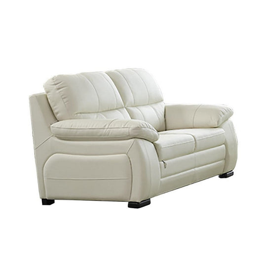 Zen Loveseat, Ivory Italian Leather, Foam Cushions, Solid Hardwood, 67 Inch By Casagear Home