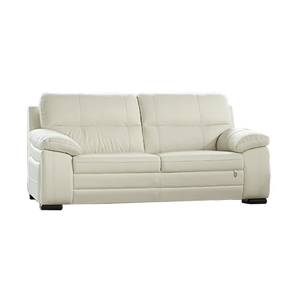 Zen Sofa Ivory Italian Leather Foam Cushions Solid Hardwood 81 Inch By Casagear Home BM319275