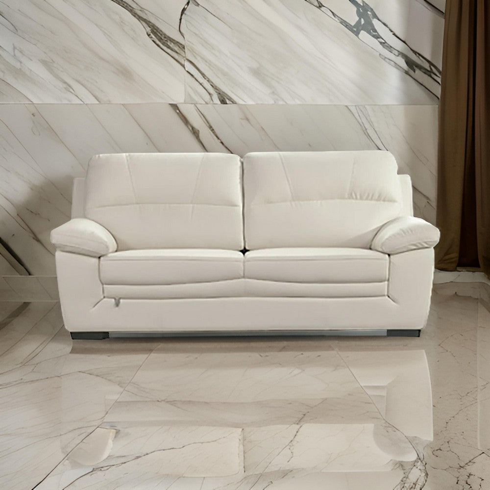 Nia Sofa Ivory Italian Leather Pillow Top Arms Foam Cushions 80 Inch By Casagear Home BM319276