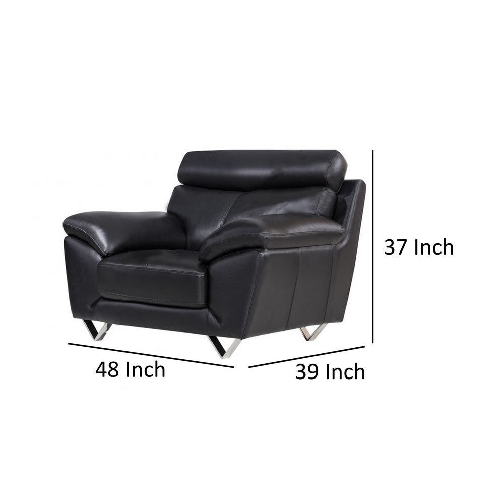 Rory Accent Chair Black Italian Leather Foam Cushions Angled Metal Legs By Casagear Home BM319278