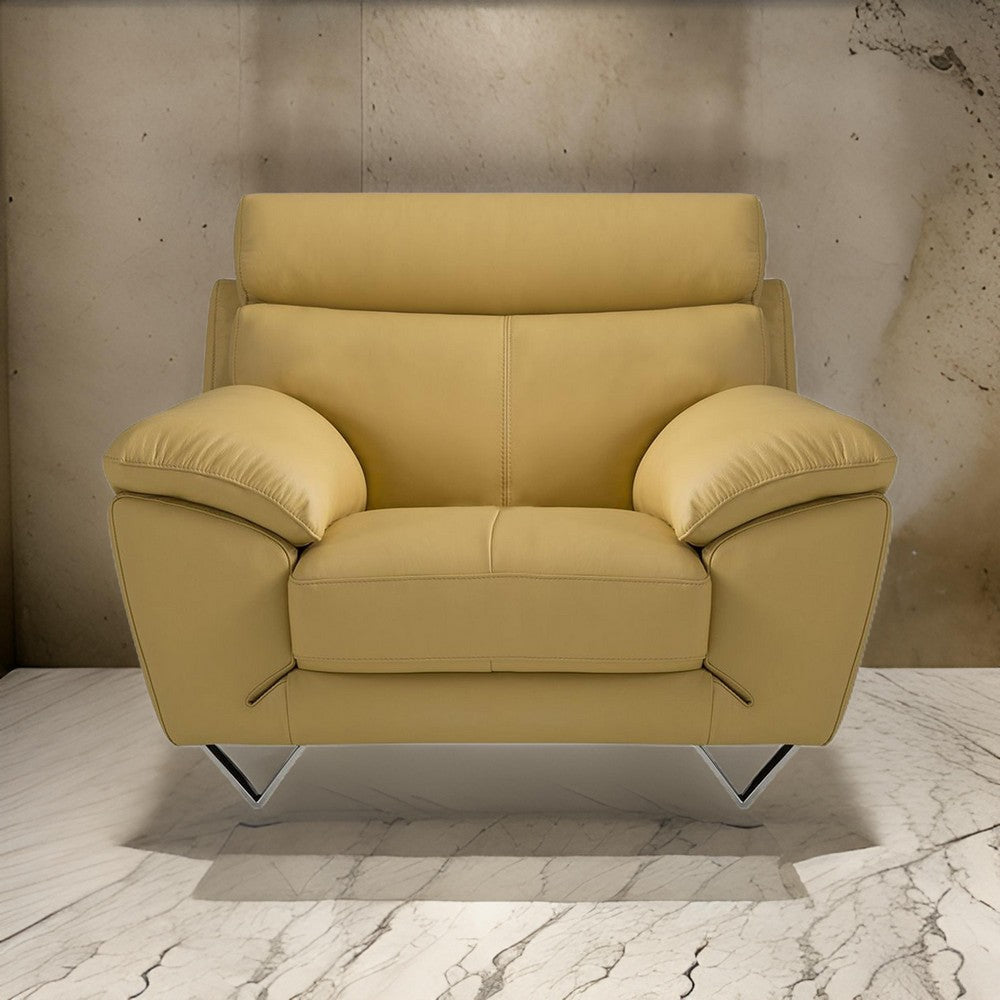 Rory Accent Chair Yellow Full Grain Italian Leather Angled Metal Legs By Casagear Home BM319279