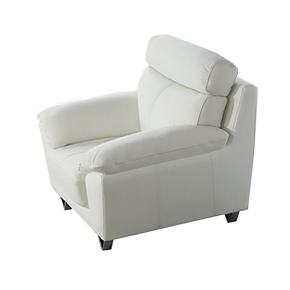 Rory Accent Chair White Italian Leather Foam Cushions Angled Metal Legs By Casagear Home BM319281