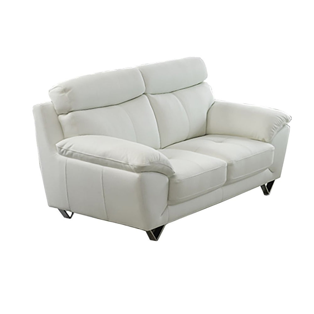 Rory Loveseat, Plush White Top Grain Leather, Angled Metal Legs, 72 Inch By Casagear Home