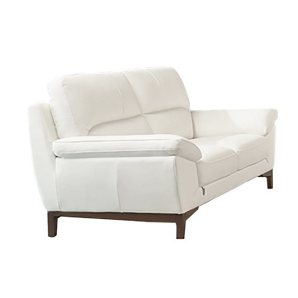 William Loveseat, White Top Grain Italian Leather, Brown Wood Legs, 73 Inch By Casagear Home