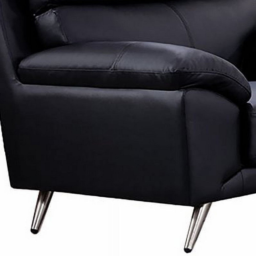 Justin Accent Chair Black Top Grain Leather Foam Cushions Steel Legs By Casagear Home BM319285