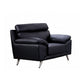 Justin Accent Chair, Black Top Grain Leather, Foam Cushions, Steel Legs  By Casagear Home