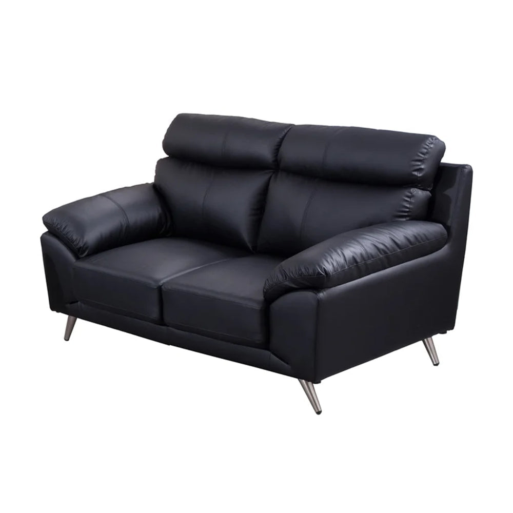 Justin Loveseat Black Top Grain Leather Stainless Steel Legs 64 Inch By Casagear Home BM319286