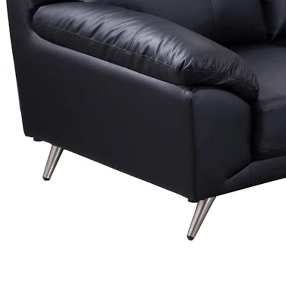 Justin Loveseat Black Top Grain Leather Stainless Steel Legs 64 Inch By Casagear Home BM319286