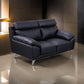 Justin Loveseat Black Top Grain Leather Stainless Steel Legs 64 Inch By Casagear Home BM319286